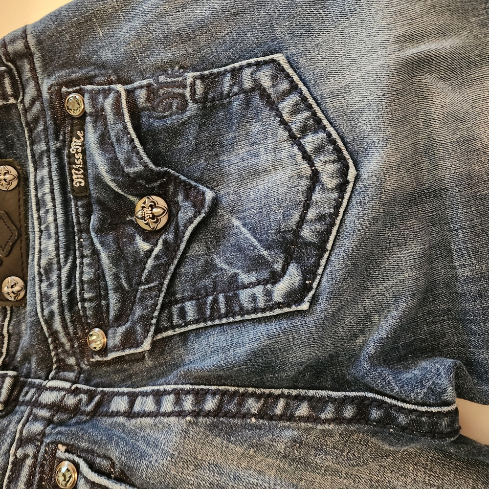 Women's Blue Studded Jeans - Picture 7 of 8